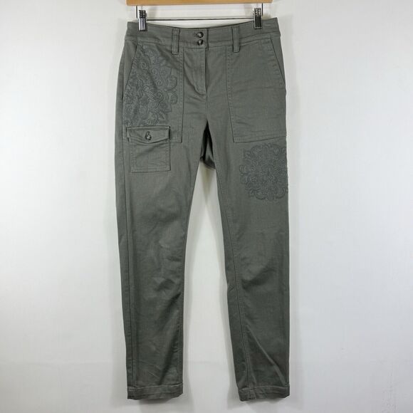 J. Jill Pants - J. Jill Olive Green Embroidered‎ Mandala Skinny Cargo Casual Pants Women's 4